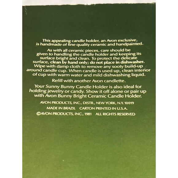 Vtg Avon Sunny Bunny Ceramic Candle Holder Floral Medley Scent Candle 1981 - Picture 8 of 8